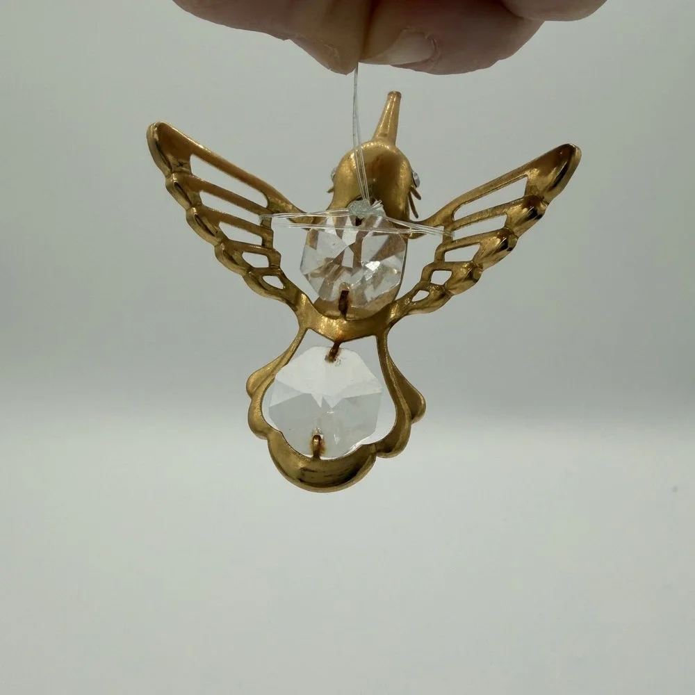 Vintage 24k Gold Plated Crystal Hummingbird‎ Ornament Figurine
